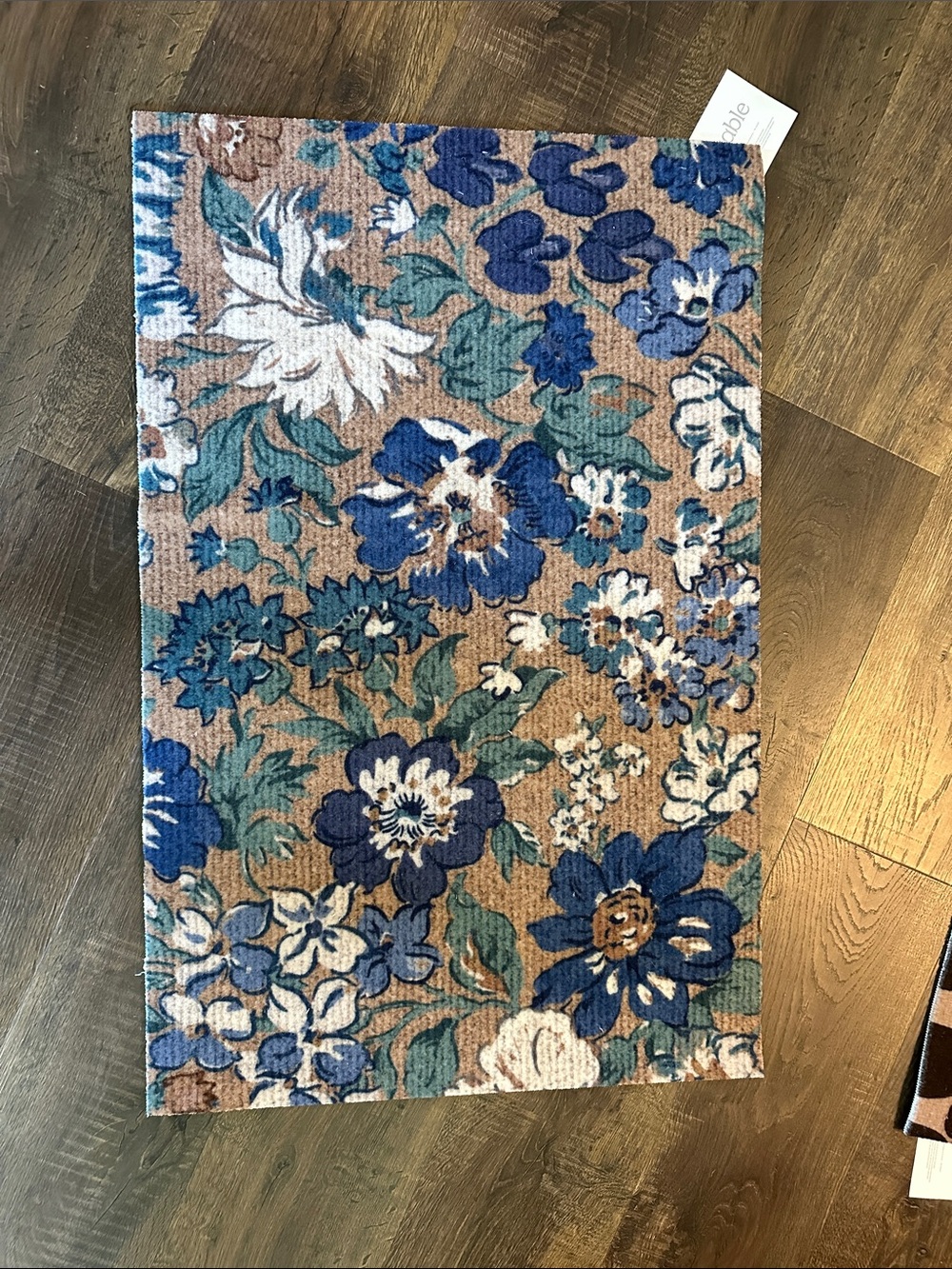 Floral Blue & Tan Honeydew Blue & Coir Doormat - ruggable